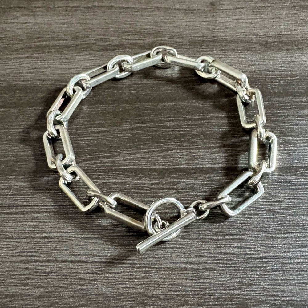 Rectangle Link Toggle Silver Bracelet - image 1